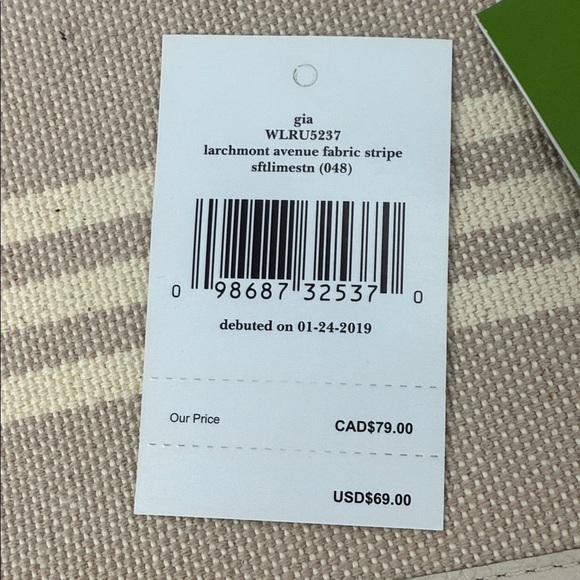 NEW Kate Spade Gia Larchmont Avenue Fabric Stripe Pouch Clutch Beige - Picture 11 of 11